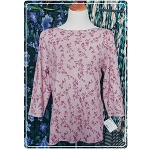 Karen Scott Red Print Top Boat Neck SZ L NWT